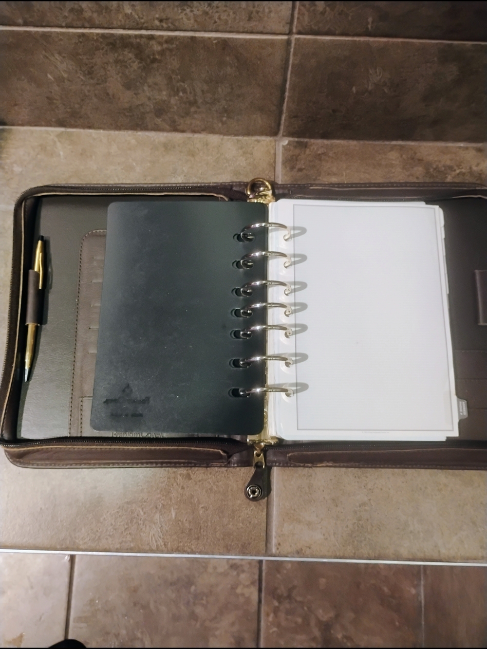 Vtg Brown Leather Zip Organizer  Gold Accents 10k GP Cross Mechanical Pencil